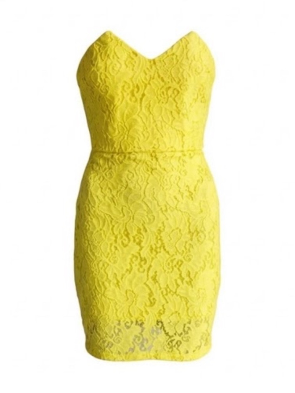 XS BEBE Strapless Yellow LaceDress
